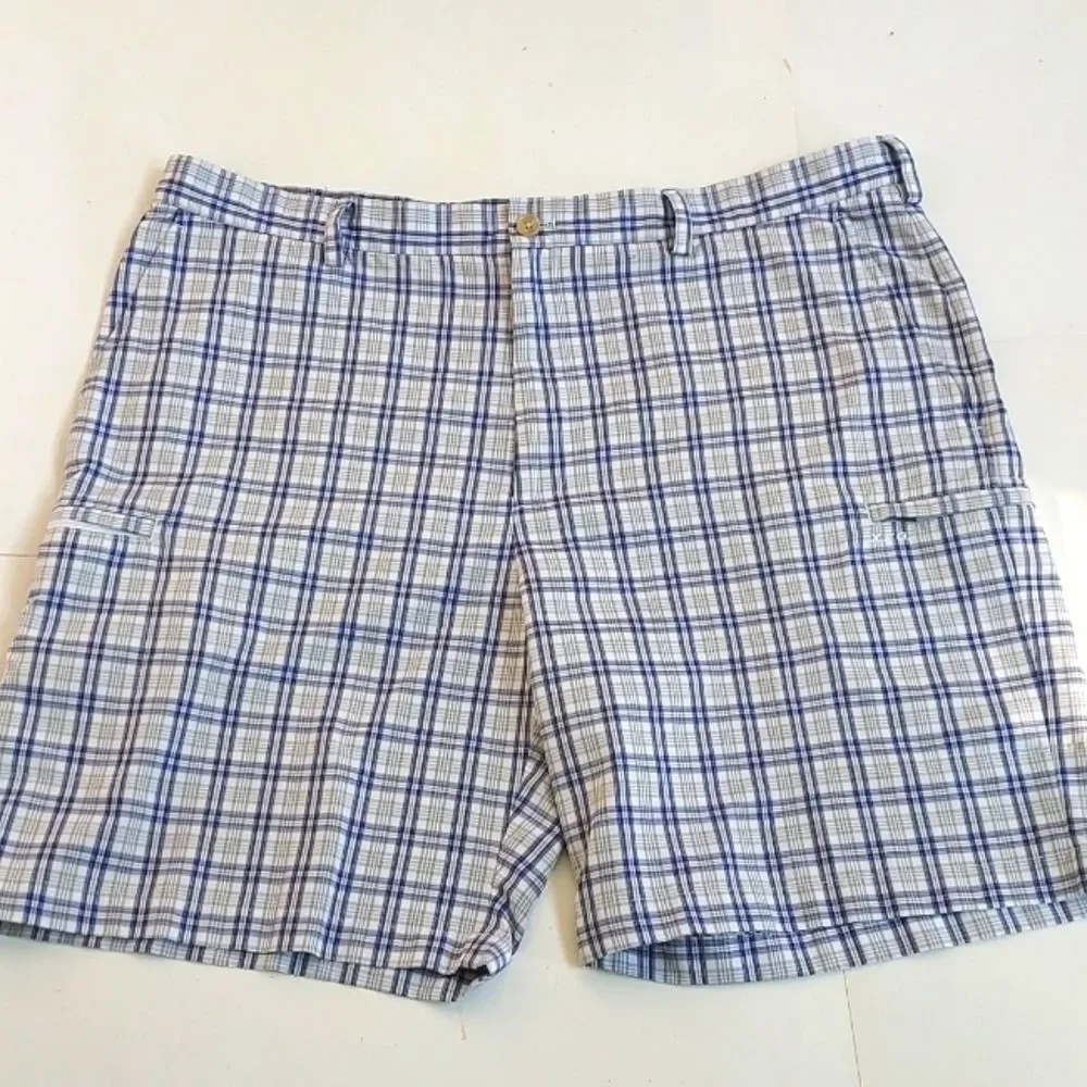 Mens Izod Golf X-Treme Function Blue/Gray/White Plaid Shorts 9